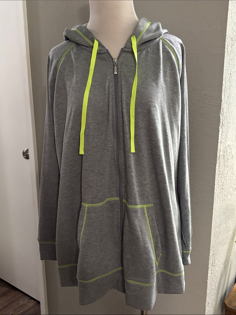 Danskin Gray Zip-Up Hoodie with Neon Yellow Accents
